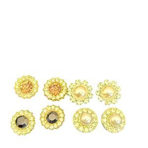 Unbranded Costume Gold Flower Rhinestone Stud Earrings Jewelry Set 4 Pairs